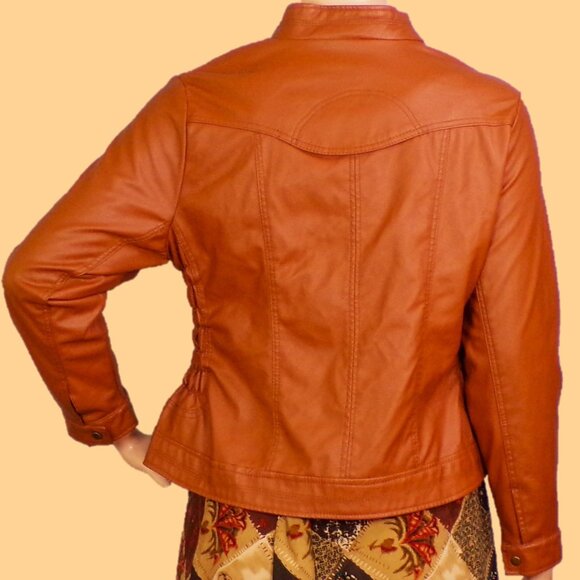 LUCY DIAMONDS size 3X russet-brown faux-leather zip-front jacket PU outer - Picture 7 of 16